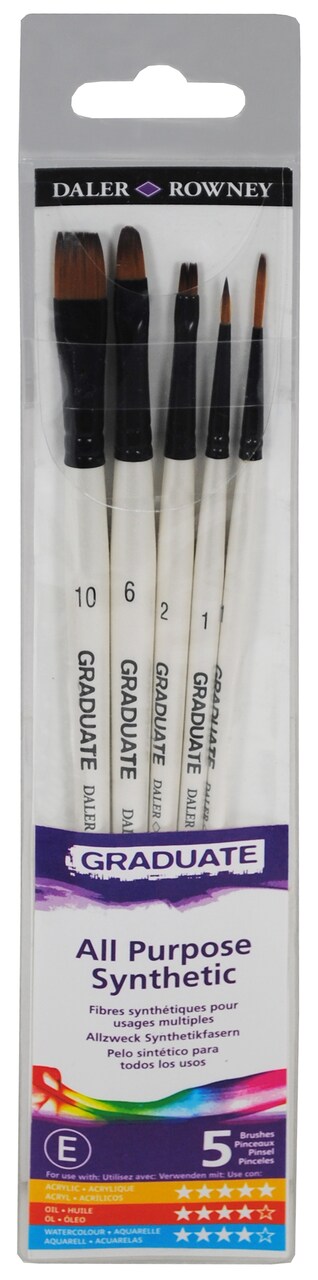 Daler-Rowney Graduate All Purpose Synthetic Brush Set 5/Pkg-Classic Short Handle